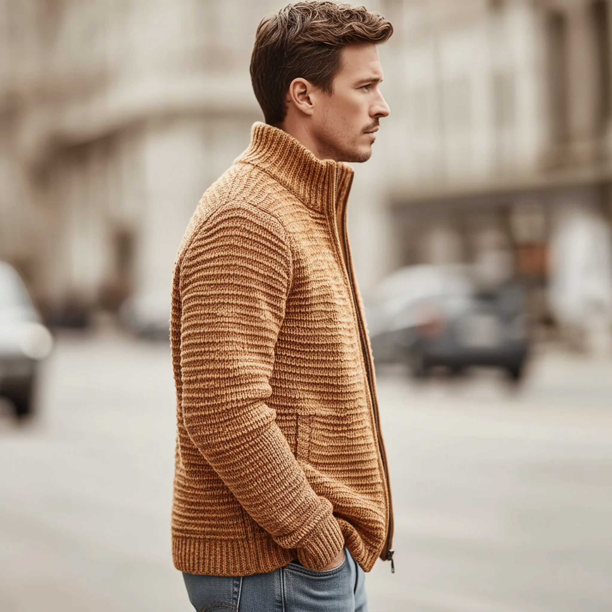 Men's Classic Casual Stand Collar Zipper Cardigan MTA2729J9K sold by Manly product image thumbnail 4