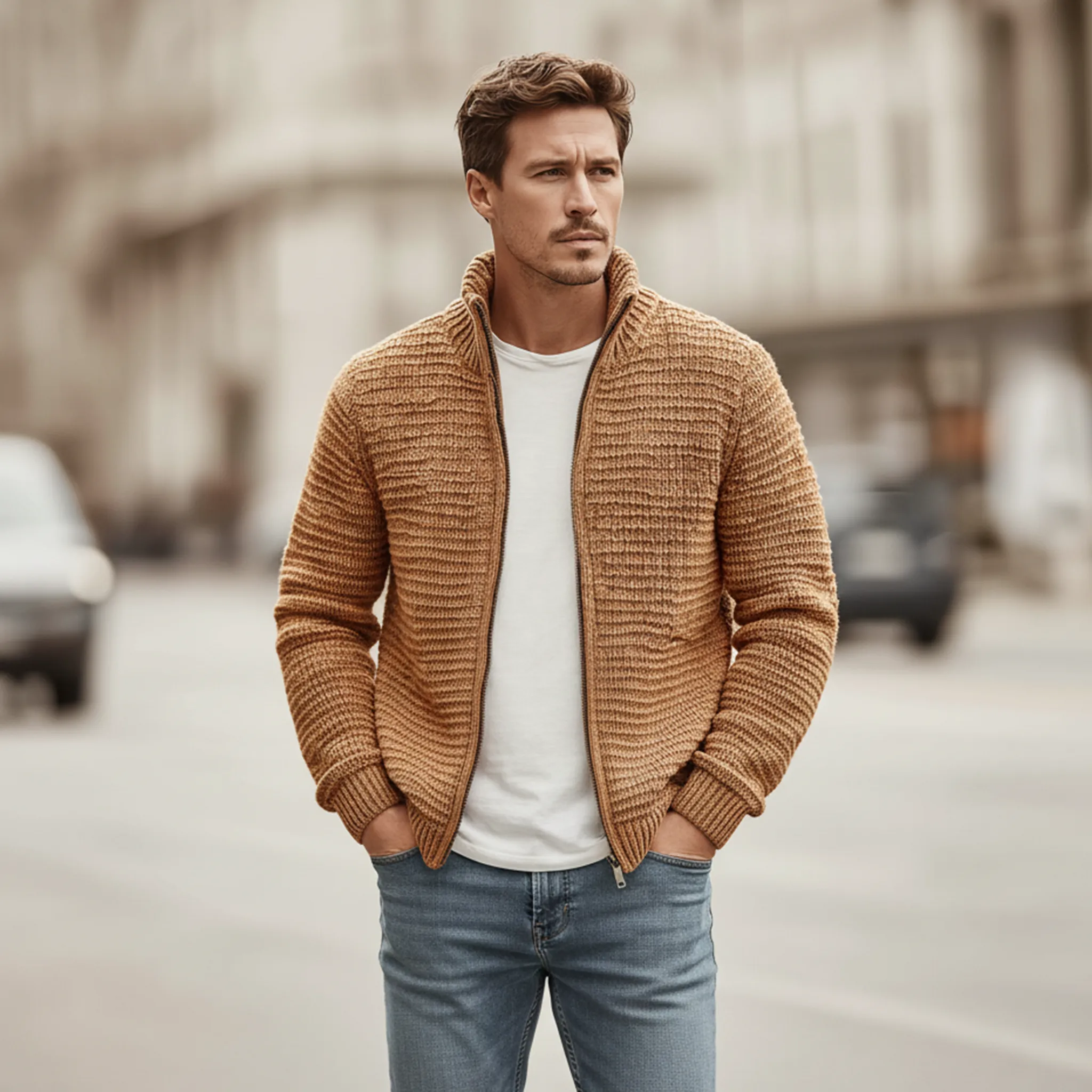 Men's Classic Casual Stand Collar Zipper Cardigan MTA2729J9K sold by Manly product image thumbnail 3