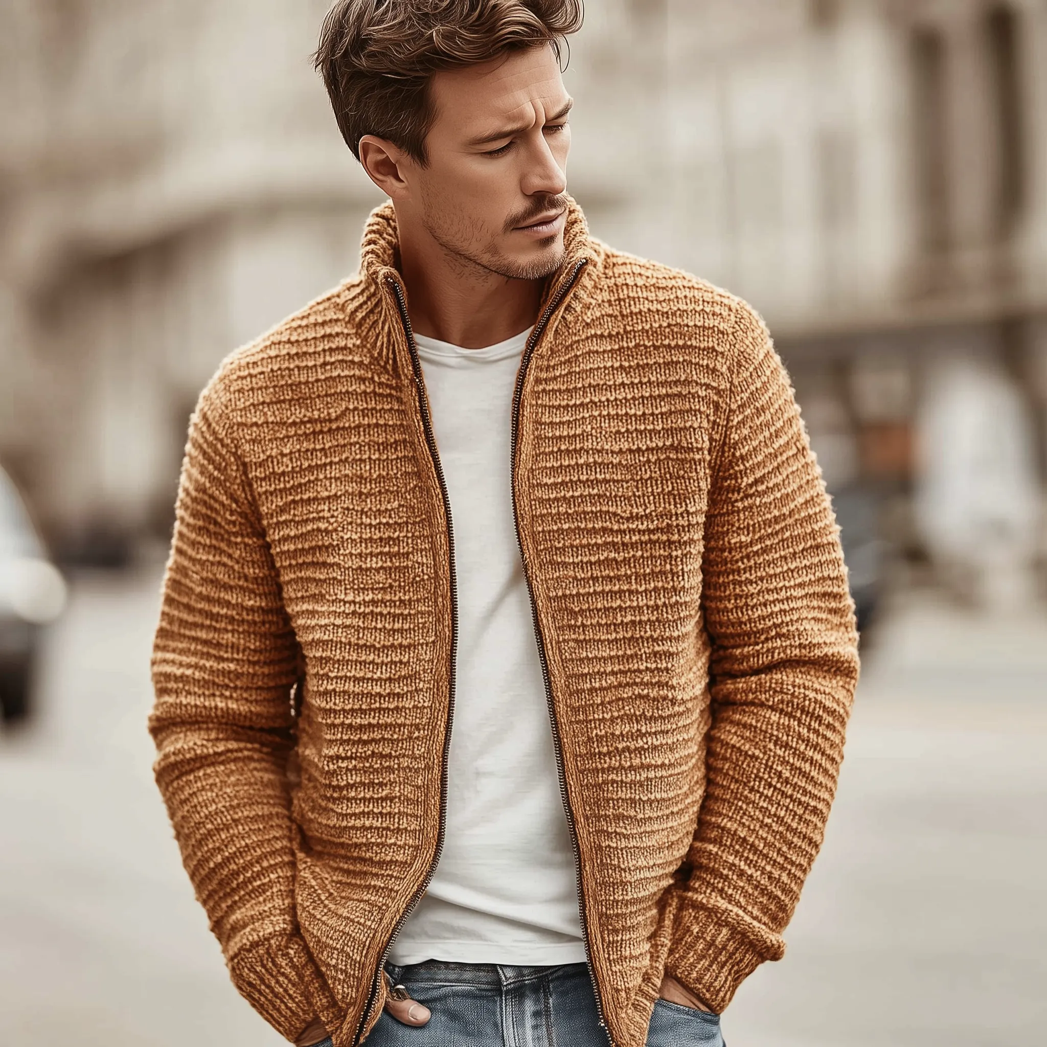 Men's Classic Casual Stand Collar Zipper Cardigan MTA2729J9K sold by Manly product image thumbnail 2