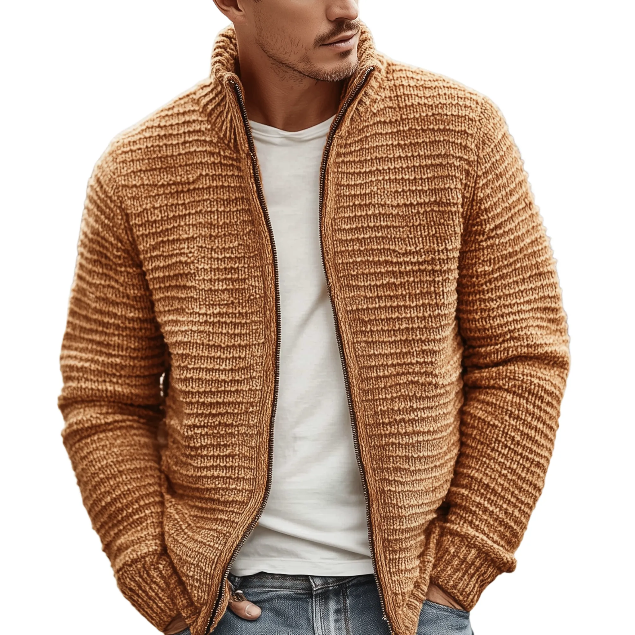 Men's Classic Casual Stand Collar Zipper Cardigan MTA2729J9K sold by Manly