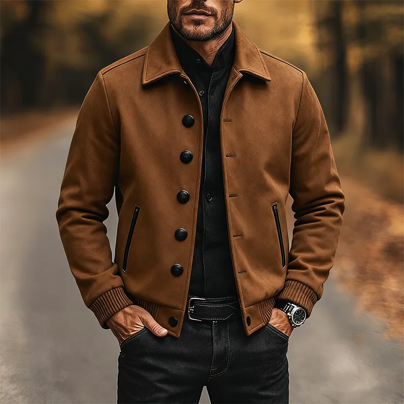 Men's Vintage Solid Lapel Faux Suede Jacket MTA2877J4X sold by Manly product image thumbnail 2