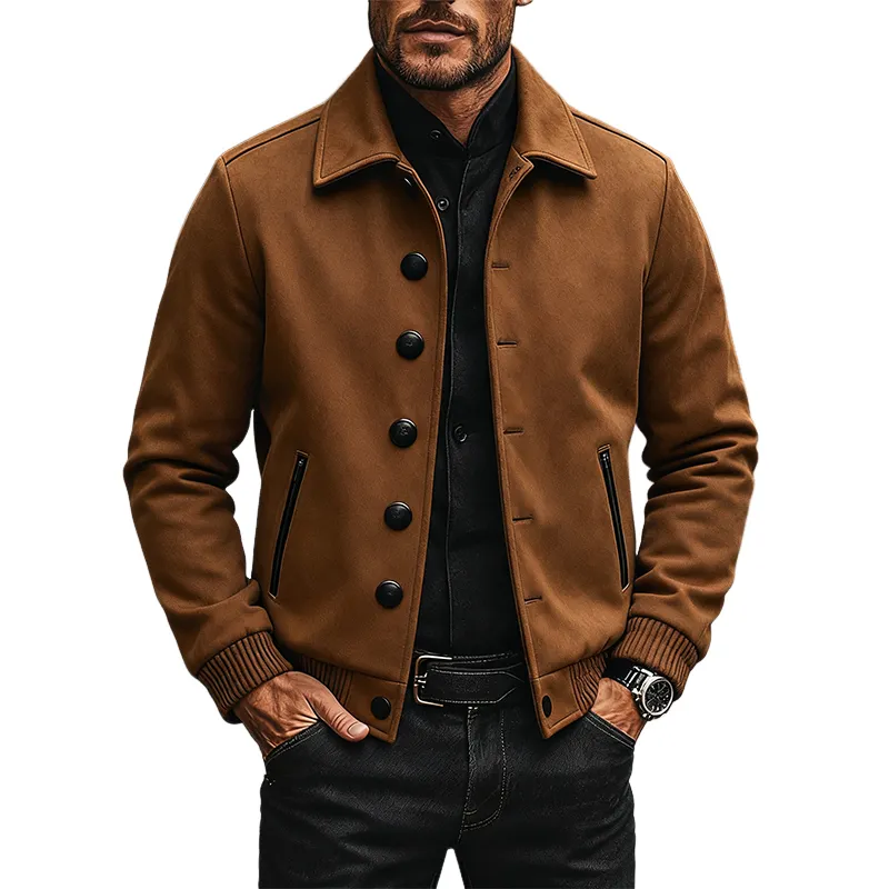 Men's Vintage Solid Lapel Faux Suede Jacket MTA2877J4X sold by Manly