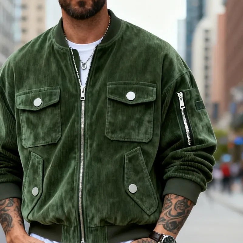 Men's Vintage Corduroy Solid Baseball Collar Zip-Up Jacket MTA2802J9X sold by Manly product image thumbnail 3