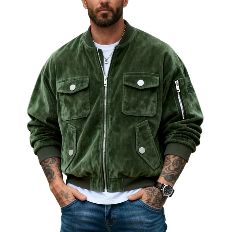 Men's Vintage Corduroy Solid Baseball Collar Zip-Up Jacket MTA2802J9X sold by Manly