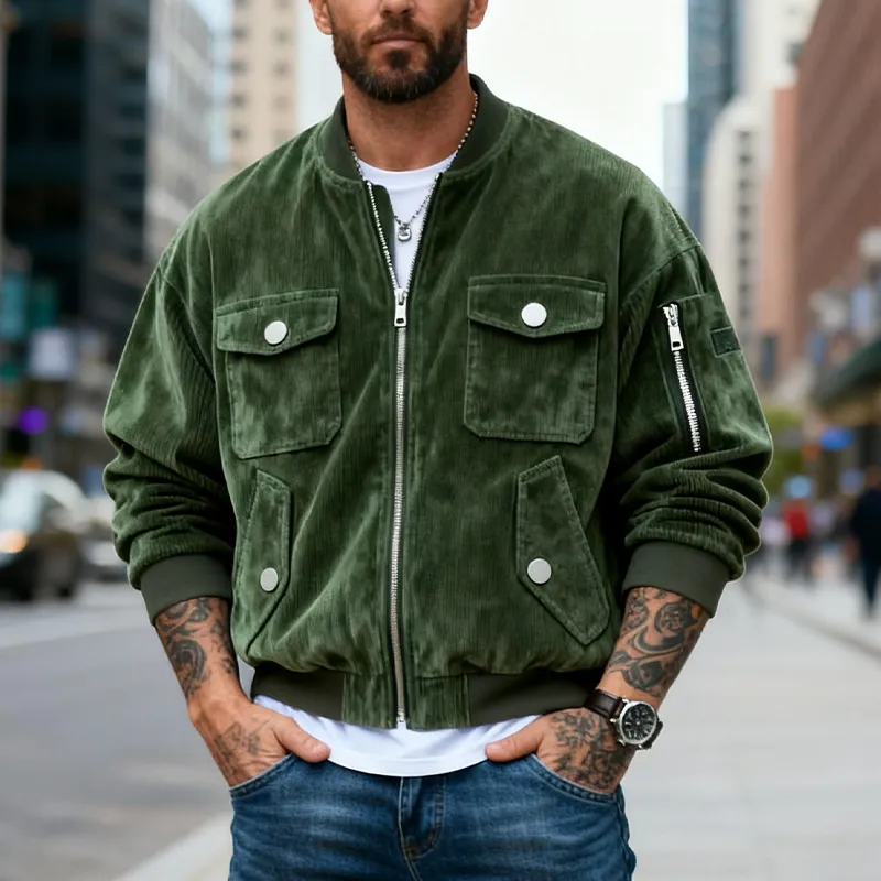 Men's Vintage Corduroy Solid Baseball Collar Zip-Up Jacket MTA2802J9X sold by Manly product image thumbnail 2