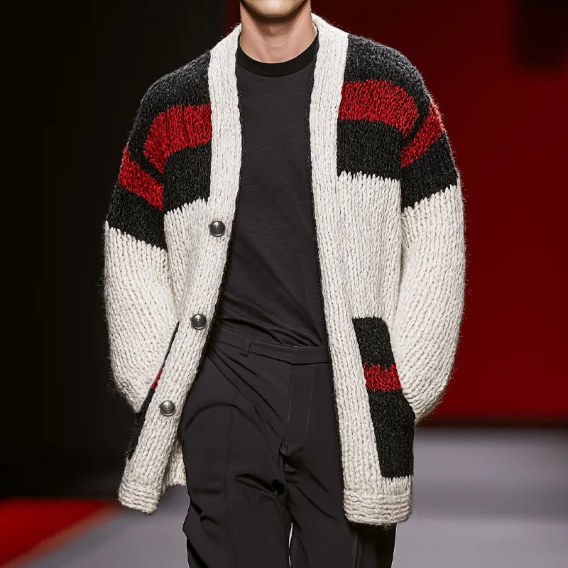 Men's Classic Colorblock Mid-Length Button-Down Cardigan MTA2731J6U sold by Manly product image thumbnail 2