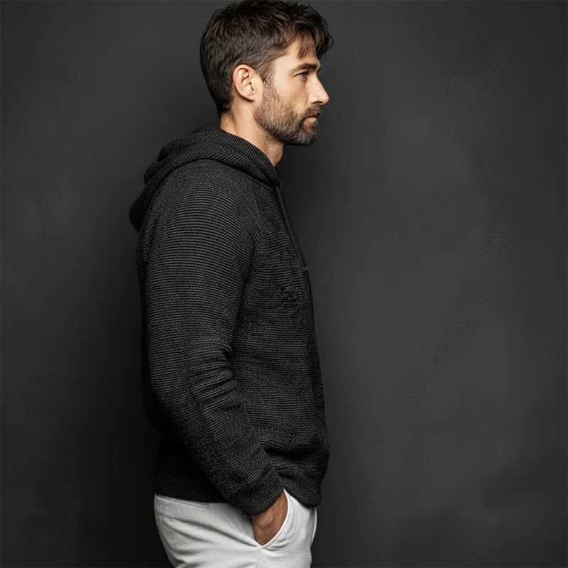 Men's Classic Dark Grey Casual Stretch Knit Hoodie MTA2886J6U sold by Manly product image thumbnail 3