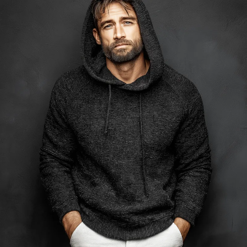 Men's Classic Dark Grey Casual Stretch Knit Hoodie MTA2886J6U sold by Manly product image thumbnail 4