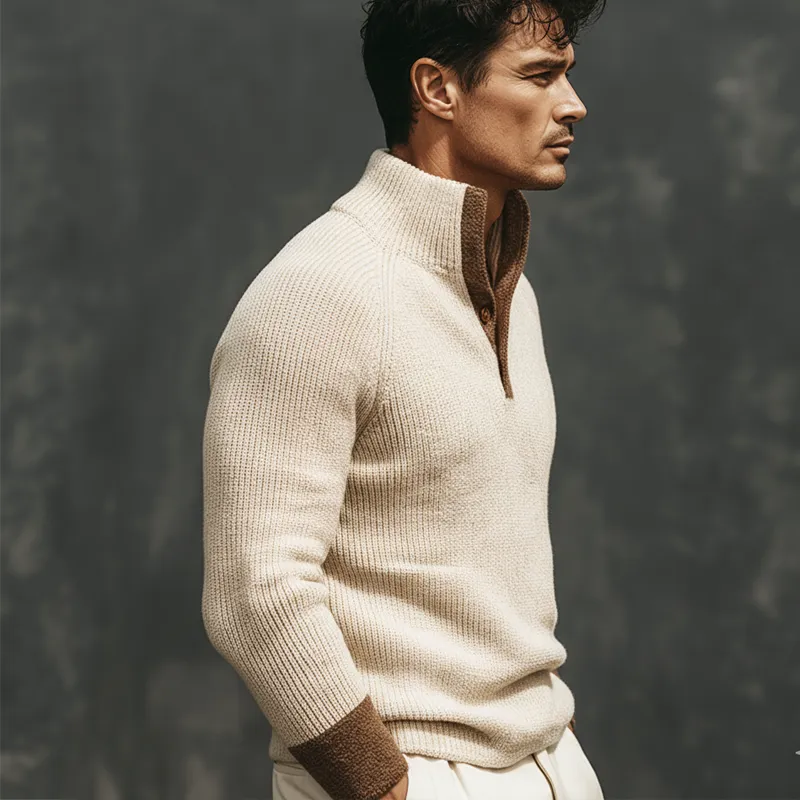 Men's Classic Colorblock Stand Collar Knit Sweater MTA2861J5U sold by Manly product image thumbnail 4