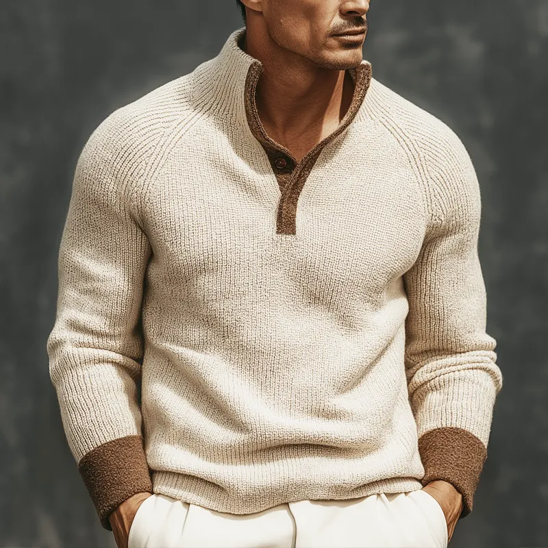 Men's Classic Colorblock Stand Collar Knit Sweater MTA2861J5U sold by Manly product image thumbnail 5