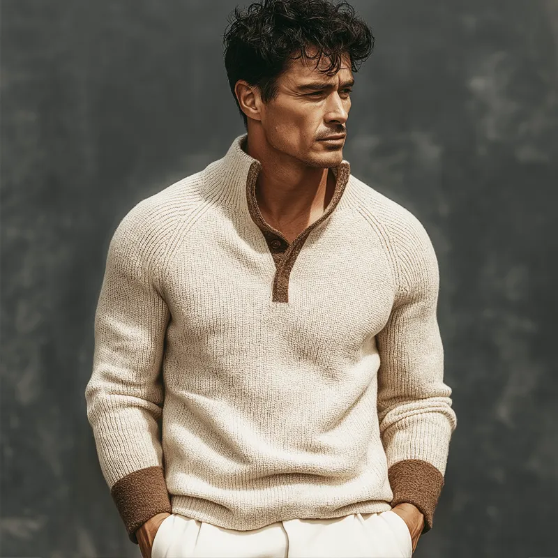 Men's Classic Colorblock Stand Collar Knit Sweater MTA2861J5U sold by Manly product image thumbnail 2