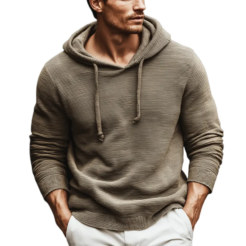 Men's Classic Striped Textured Loose Casual Hoodie MTA2785J2U sold by Manly