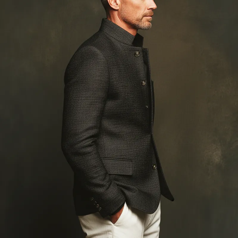 Men's Classic Textured Stand Collar Single-breasted Slim-fit Jacket MTA2804J9U sold by Manly product image thumbnail 3