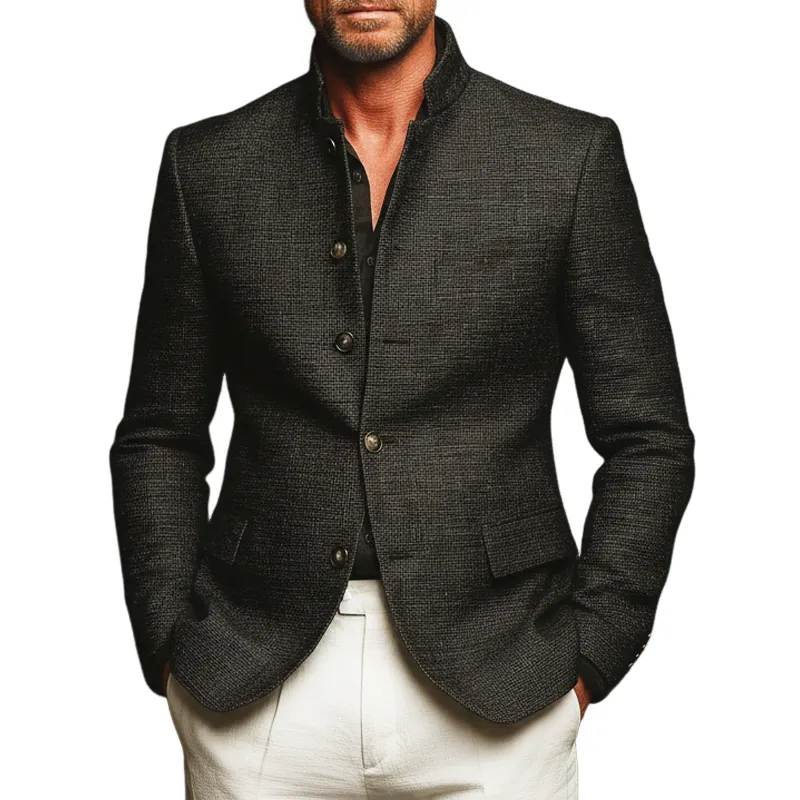 Men's Classic Textured Stand Collar Single-breasted Slim-fit Jacket MTA2804J9U sold by Manly