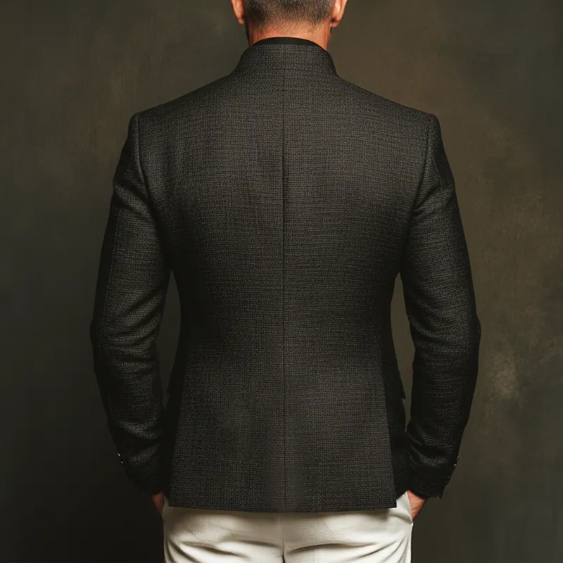 Men's Classic Textured Stand Collar Single-breasted Slim-fit Jacket MTA2804J9U sold by Manly product image thumbnail 4