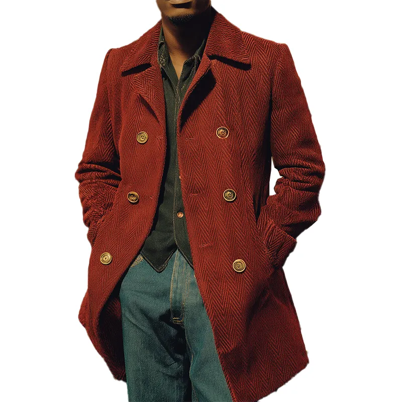 Men's Winter Fashion Herringbone Velvet Double-Breasted Coat MTA2788J3P sold by Manly