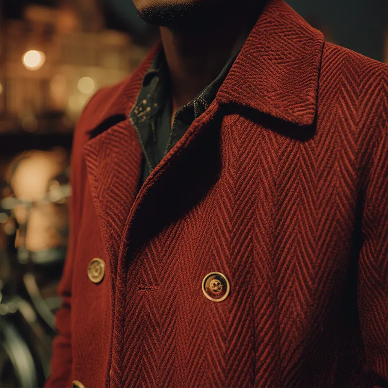 Men's Winter Fashion Herringbone Velvet Double-Breasted Coat MTA2788J3P sold by Manly product image thumbnail 3