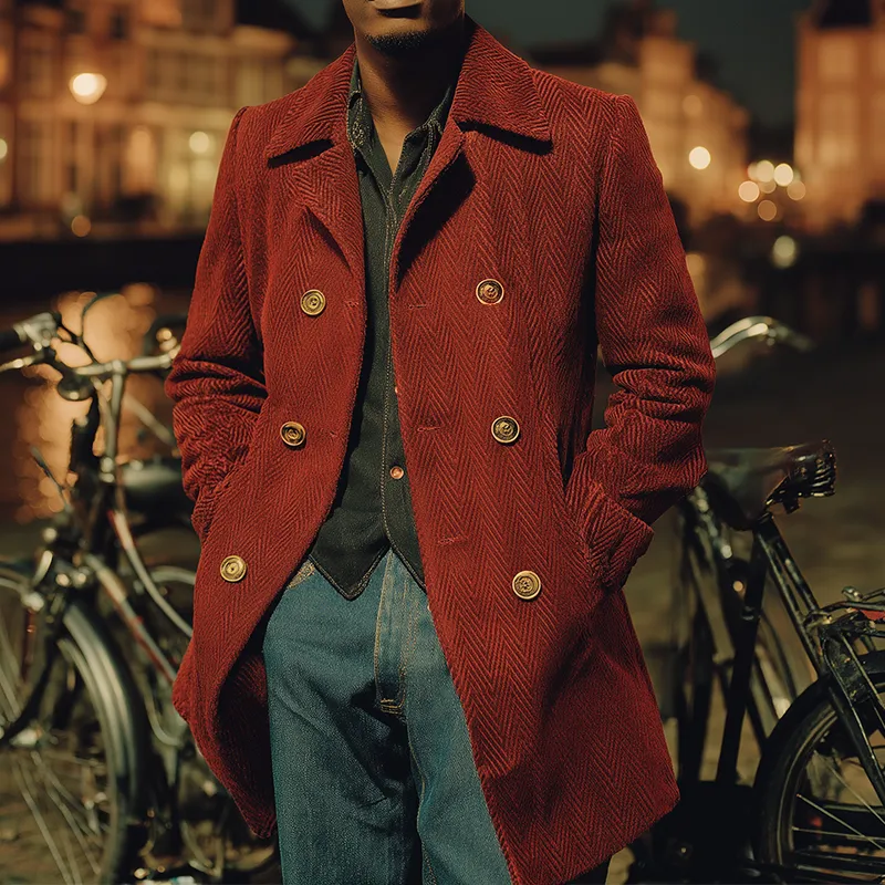 Men's Winter Fashion Herringbone Velvet Double-Breasted Coat MTA2788J3P sold by Manly product image thumbnail 2