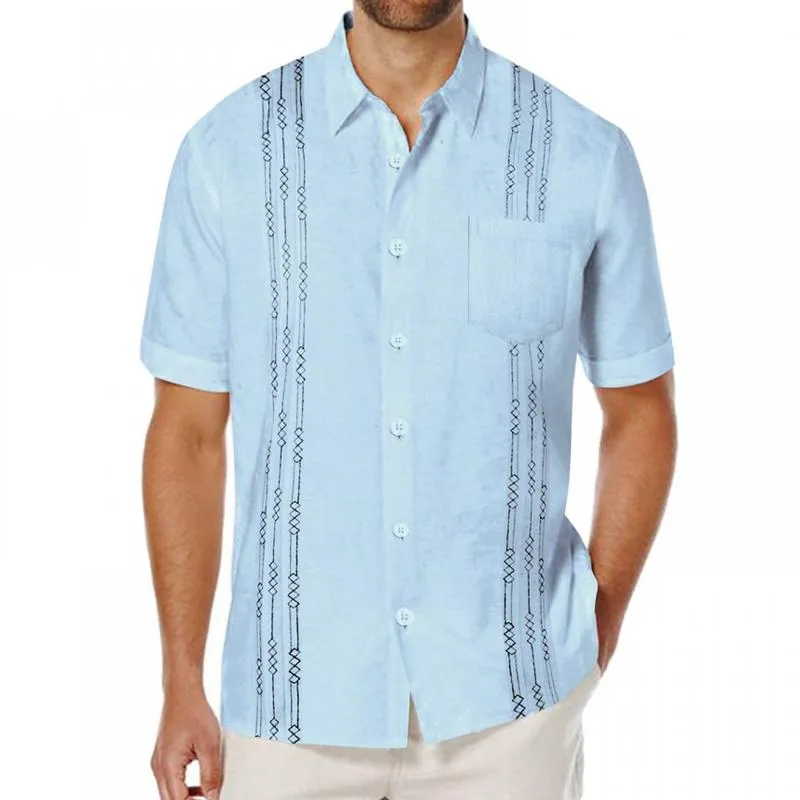 Men's Solid Cuban Beach Shirt Pocket Short Sleeve Linen Shirt 42802648Z sold by Manly