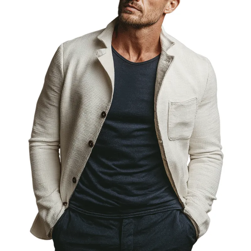 Men's Casual Solid Color Waffle Lapel Jacket MTA2704J4X sold by Manly
