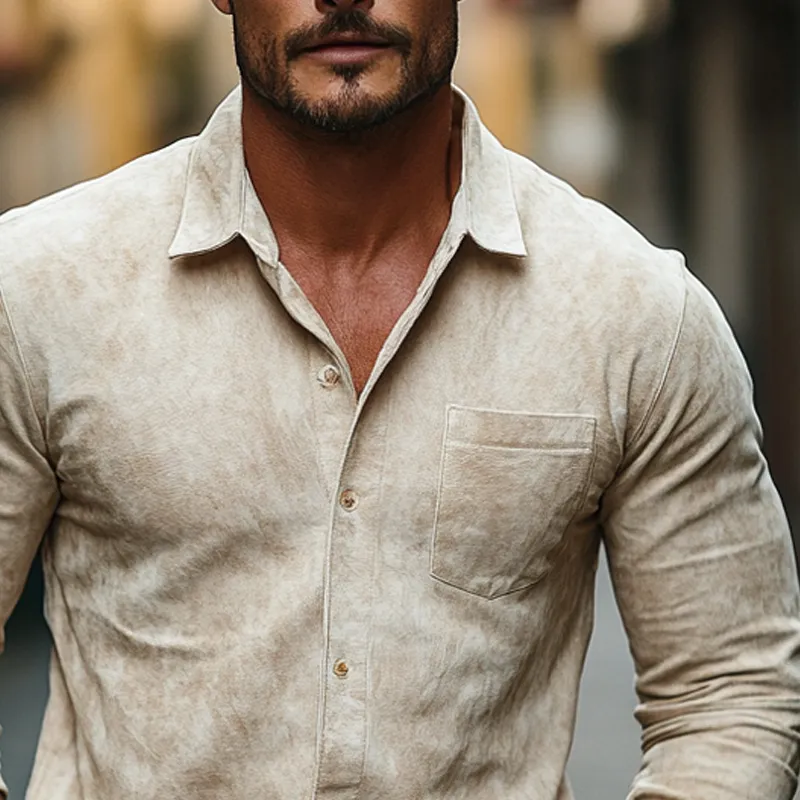 Men's Vintage Faux Suede Casual Lapel Long Sleeve Shirt MTA2704J5X sold by Manly product image thumbnail 3