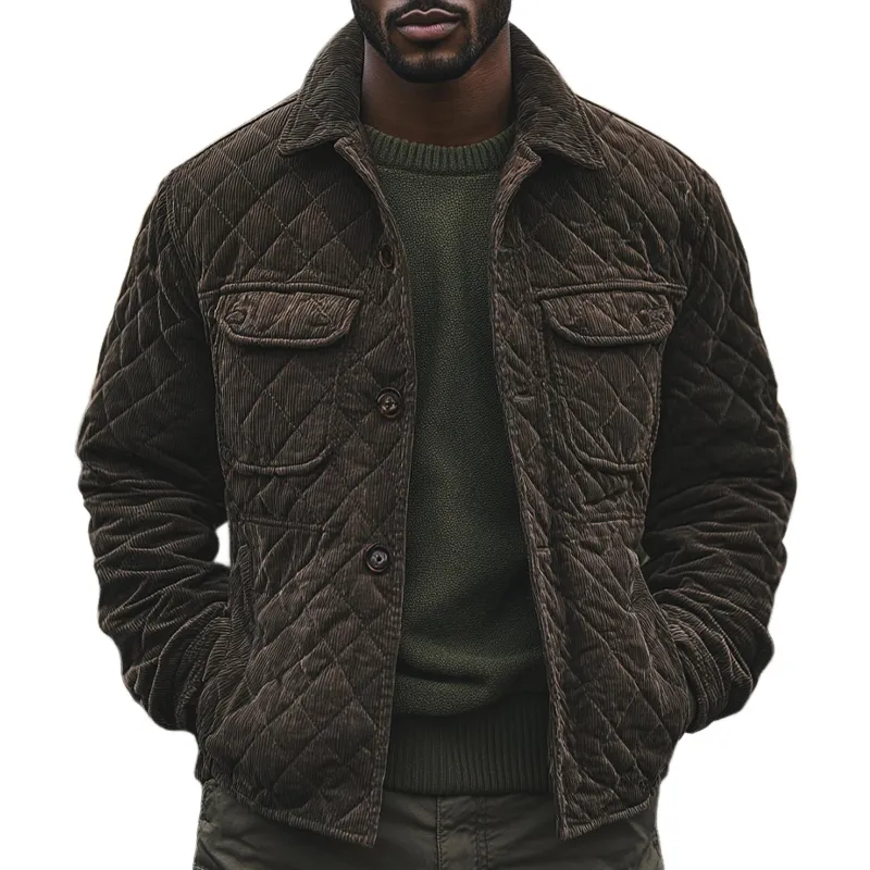 Men's Solid Corduroy Quilted Lapel Jacket MTA2725J0X sold by Manly