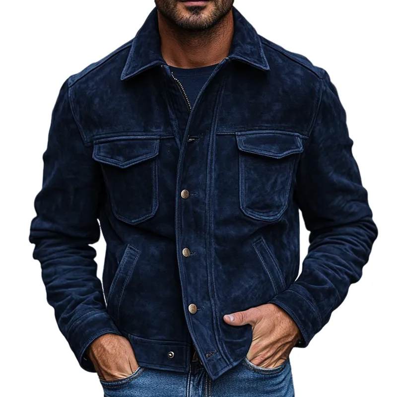 Men's Vintage Solid Faux Suede Multi-Pocket Jacket MTA2797J7X sold by Manly