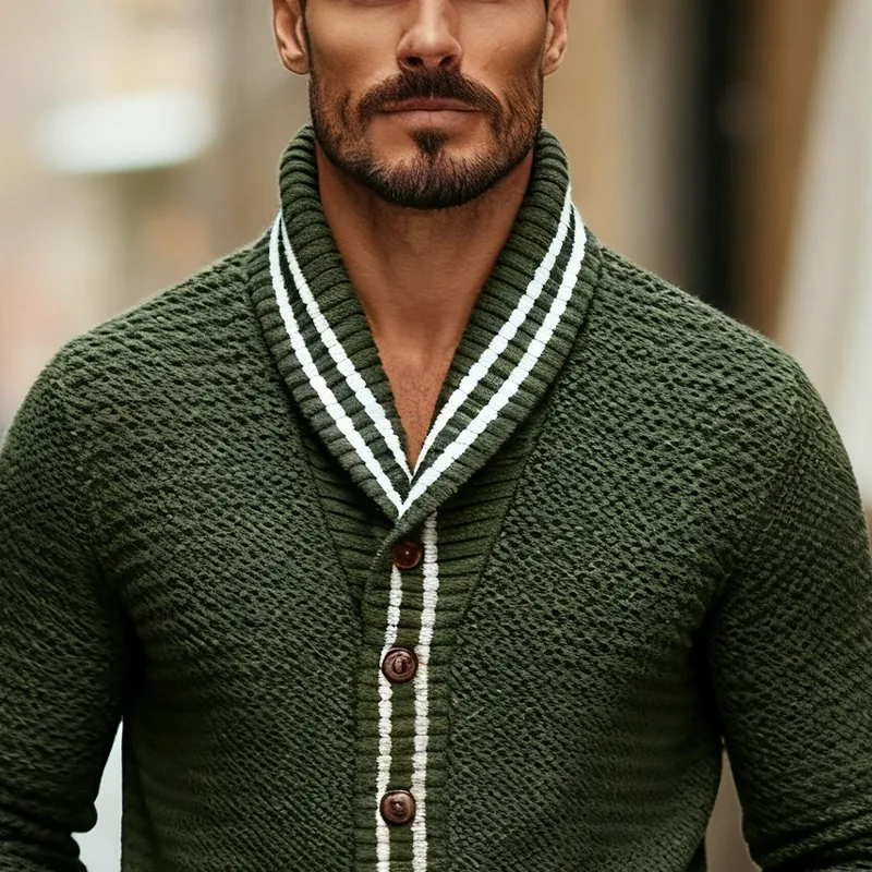 Men's Retro Casual Knit Lapel Contrast Button Cardigan MTA2717J8X sold by Manly product image thumbnail 3
