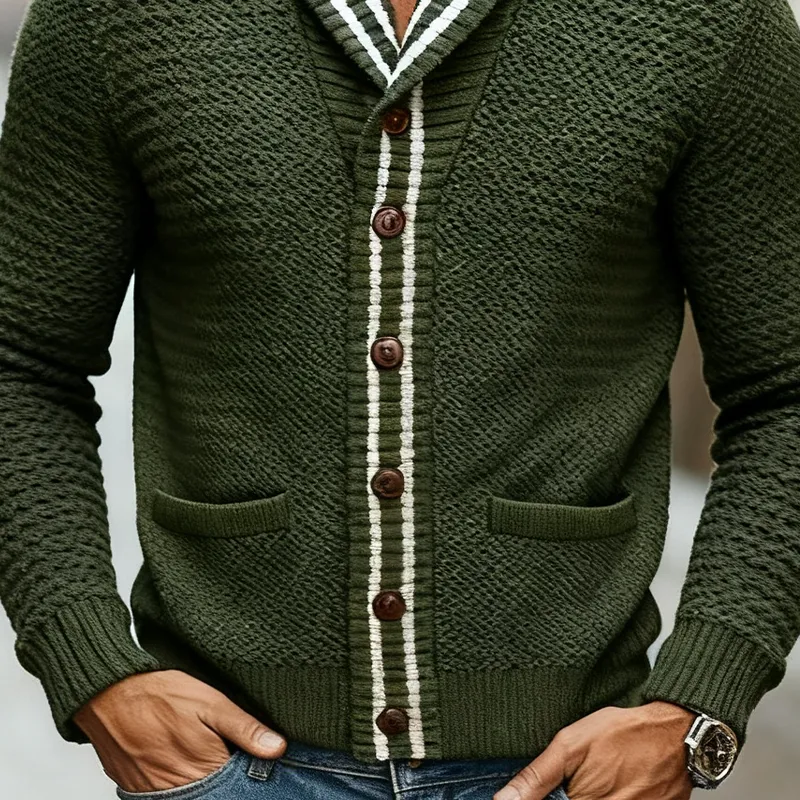 Men's Retro Casual Knit Lapel Contrast Button Cardigan MTA2717J8X sold by Manly product image thumbnail 4