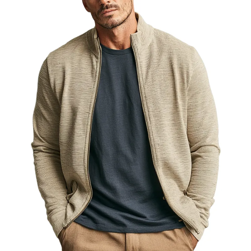 Men's Solid Color Wool Zipper Stand Collar Knitted Cardigan MTA2741J6X sold by Manly