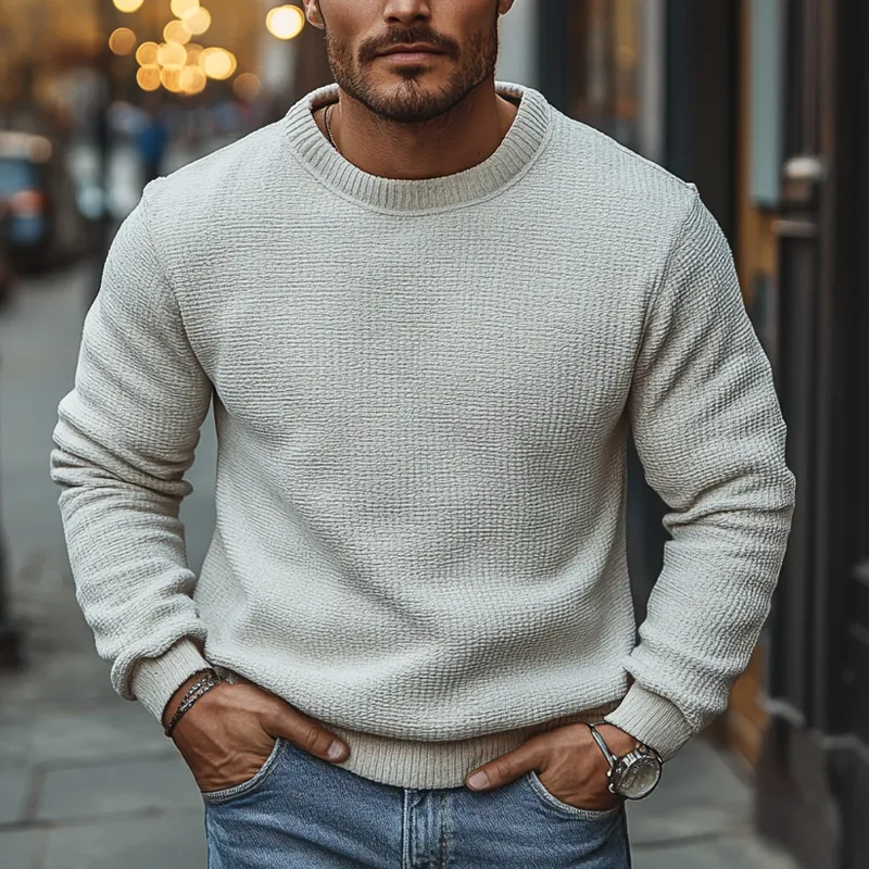 Men's Solid Color Crew Neck Knitted Pullover Sweater MTA2719J4X sold by Manly product image thumbnail 2