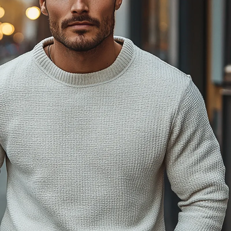 Men's Solid Color Crew Neck Knitted Pullover Sweater MTA2719J4X sold by Manly product image thumbnail 3