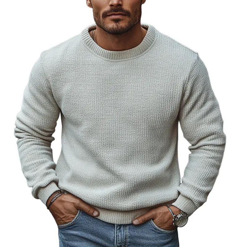Men's Solid Color Crew Neck Knitted Pullover Sweater MTA2719J4X sold by Manly