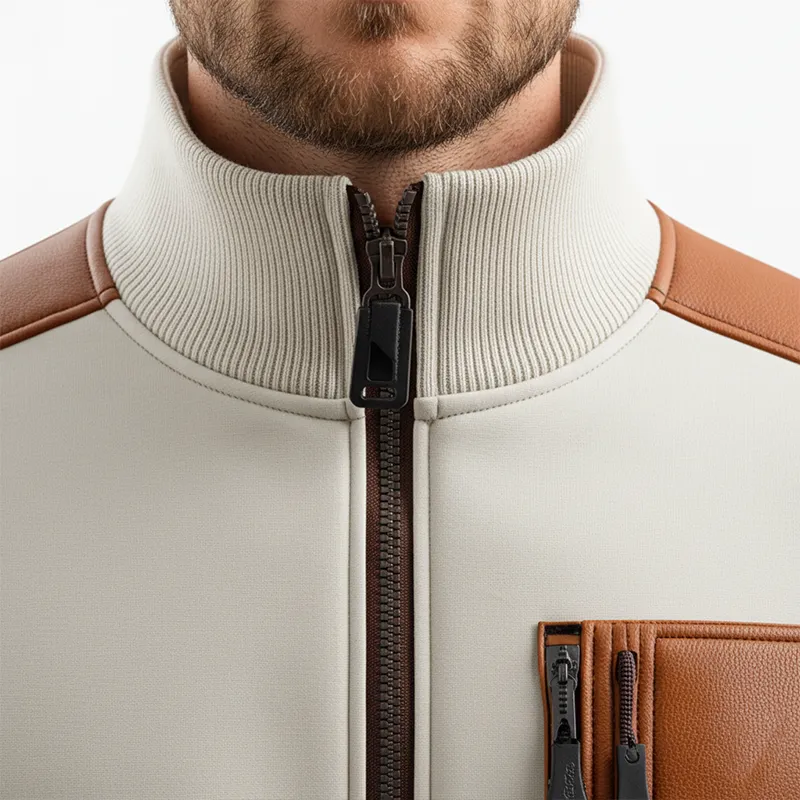 Men's Fashion PU Faux Leather Patch Half Zip Turtleneck Sweatshirt MTA2719J4P sold by Manly product image thumbnail 4