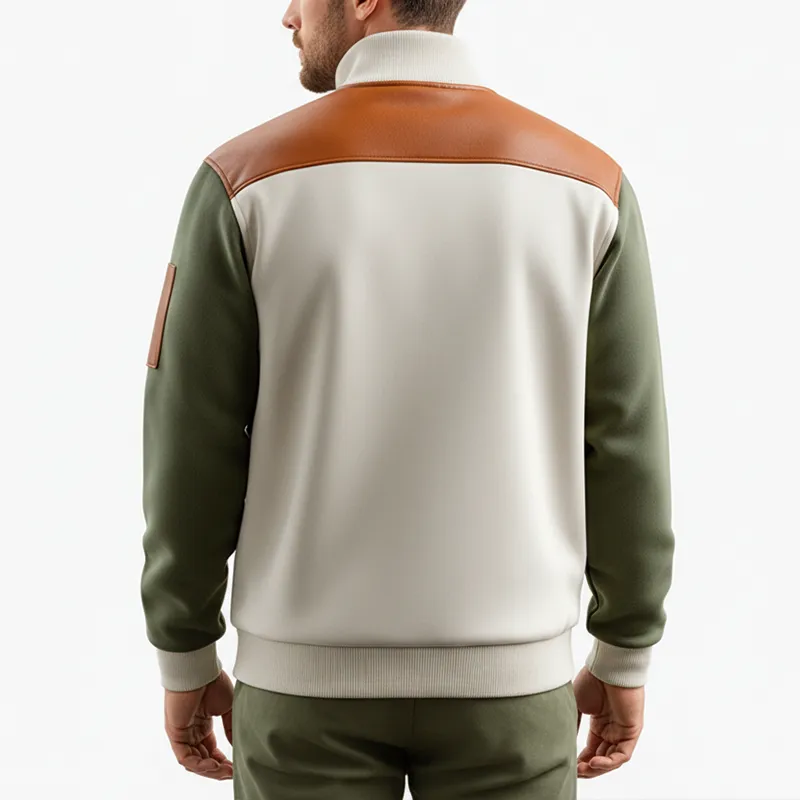 Men's Fashion PU Faux Leather Patch Half Zip Turtleneck Sweatshirt MTA2719J4P sold by Manly product image thumbnail 3