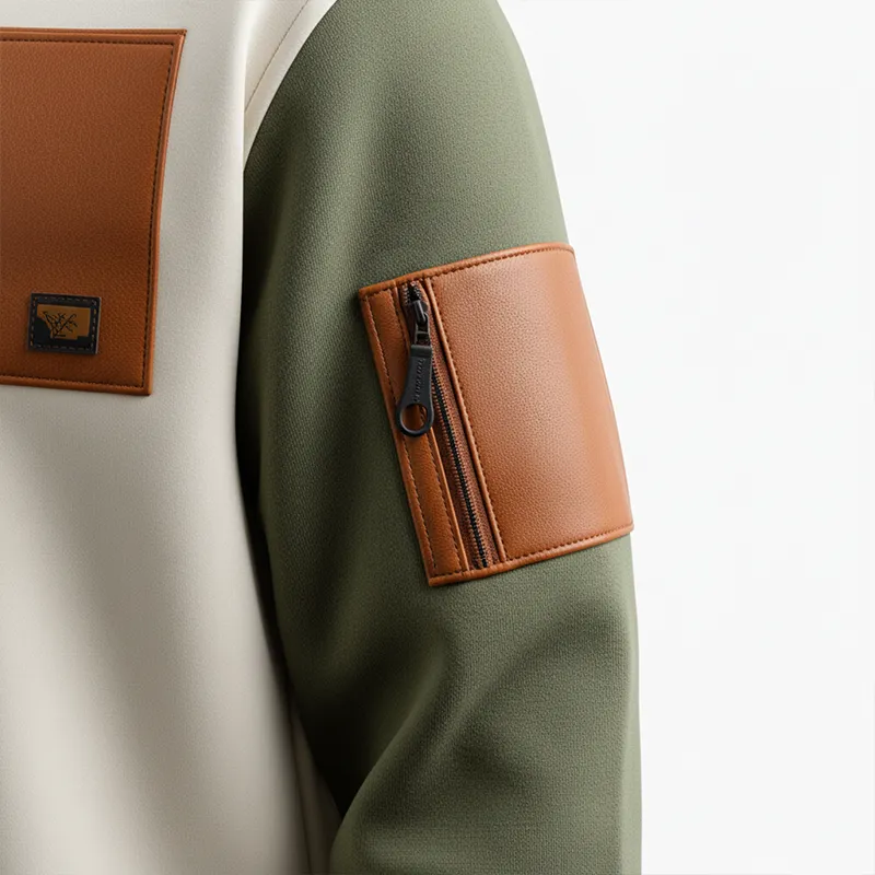 Men's Fashion PU Faux Leather Patch Half Zip Turtleneck Sweatshirt MTA2719J4P sold by Manly product image thumbnail 5