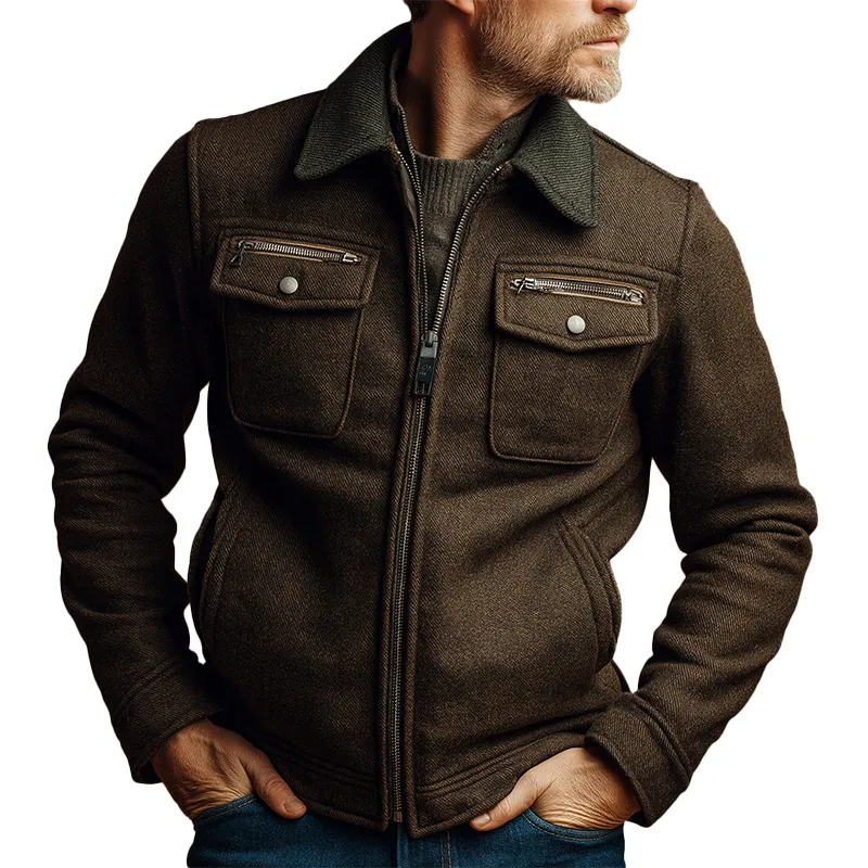 Men's Winter Vintage Herringbone Faux Wool Jacket MTA2788J8P sold by Manly