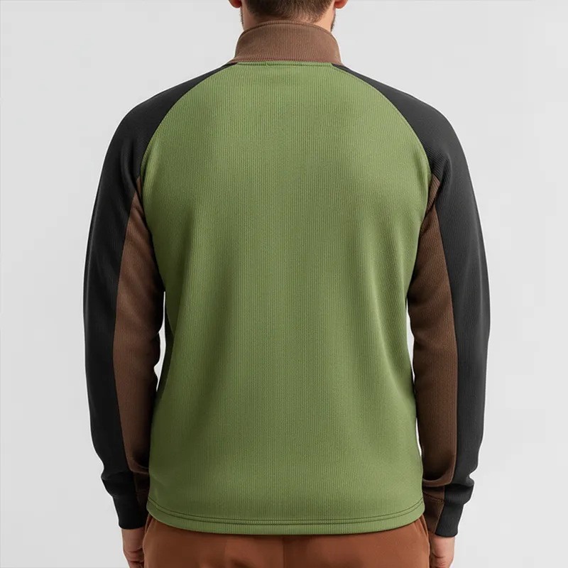 Men's Simple Retro Knitted Ribbed Patchwork Half-zip Sweatshirt MTA2786J0P sold by Manly product image thumbnail 3