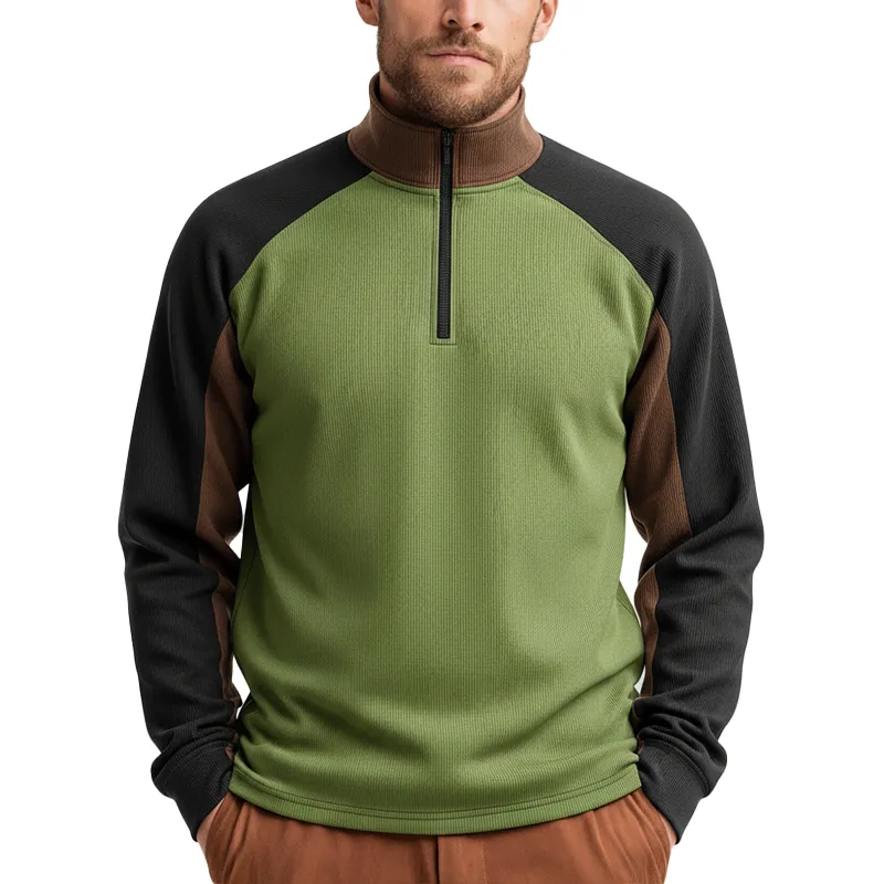 Men's Simple Retro Knitted Ribbed Patchwork Half-zip Sweatshirt MTA2786J0P sold by Manly