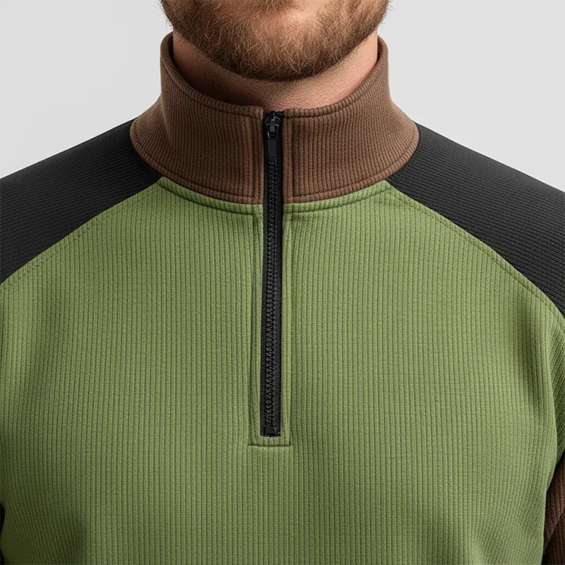 Men's Simple Retro Knitted Ribbed Patchwork Half-zip Sweatshirt MTA2786J0P sold by Manly product image thumbnail 4