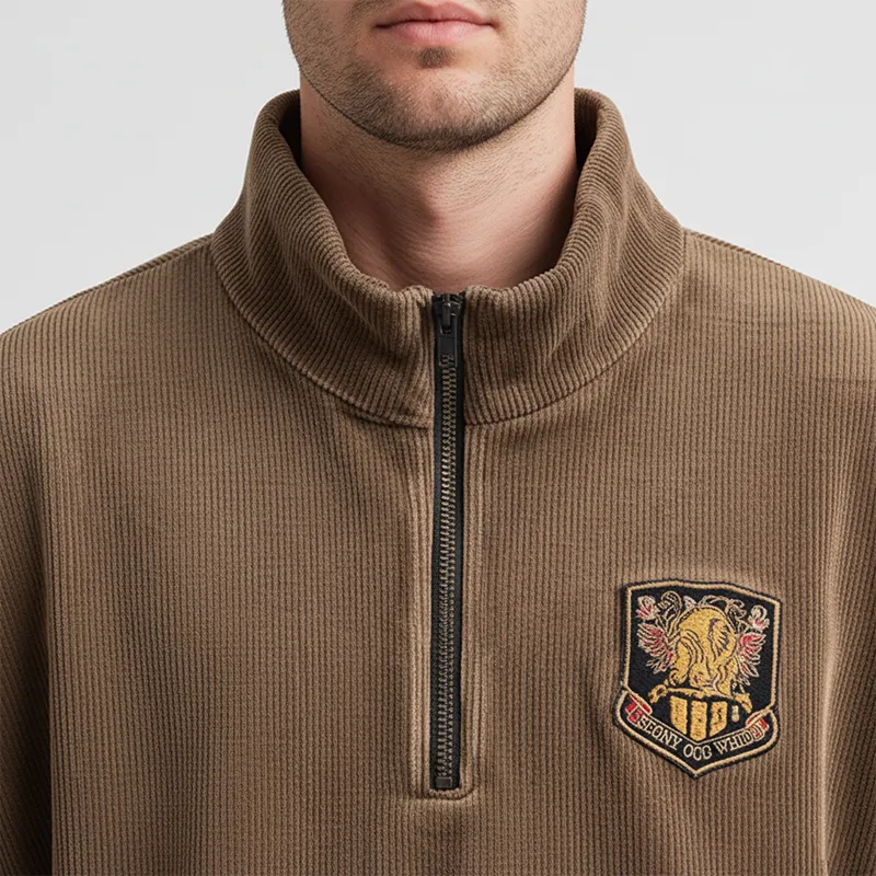 Men's Vintage Corduroy Half Zip Stand Collar Sweatshirt MTA2708J9P sold by Manly product image thumbnail 5