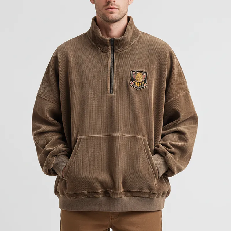 Men's Vintage Corduroy Half Zip Stand Collar Sweatshirt MTA2708J9P sold by Manly product image thumbnail 2