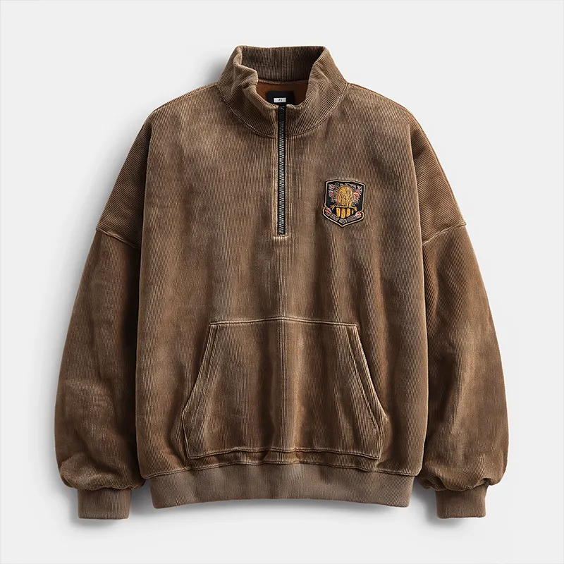 Men's Vintage Corduroy Half Zip Stand Collar Sweatshirt MTA2708J9P sold by Manly product image thumbnail 4