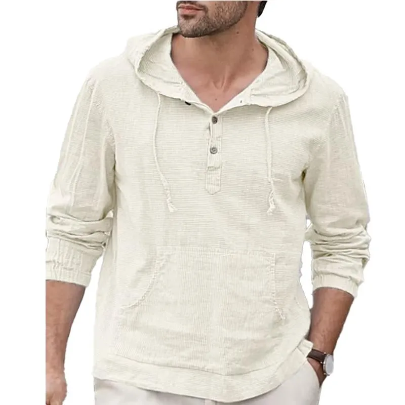 Men's Solid Color Loose Cotton Blend Casual Hooded Long Sleeve Pullover Shirt 85520141X sold by Manly product image thumbnail 2