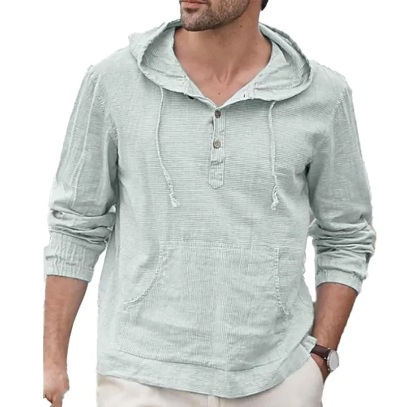 Men's Solid Color Loose Cotton Blend Casual Hooded Long Sleeve Pullover Shirt 85520141X sold by Manly