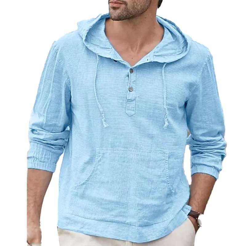 Men's Solid Color Loose Cotton Blend Casual Hooded Long Sleeve Pullover Shirt 85520141X sold by Manly product image thumbnail 5