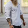 Men's Retro Casual Solid Color Ripped Round Neck Long Sleeve Sweater 48129043TO sold by Manly