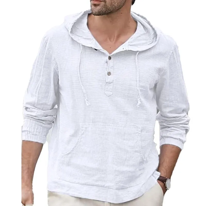 Men's Solid Color Loose Cotton Blend Casual Hooded Long Sleeve Pullover Shirt 85520141X sold by Manly product image thumbnail 3