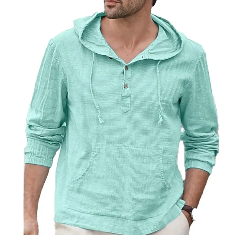 Men's Solid Color Loose Cotton Blend Casual Hooded Long Sleeve Pullover Shirt 85520141X sold by Manly product image thumbnail 4