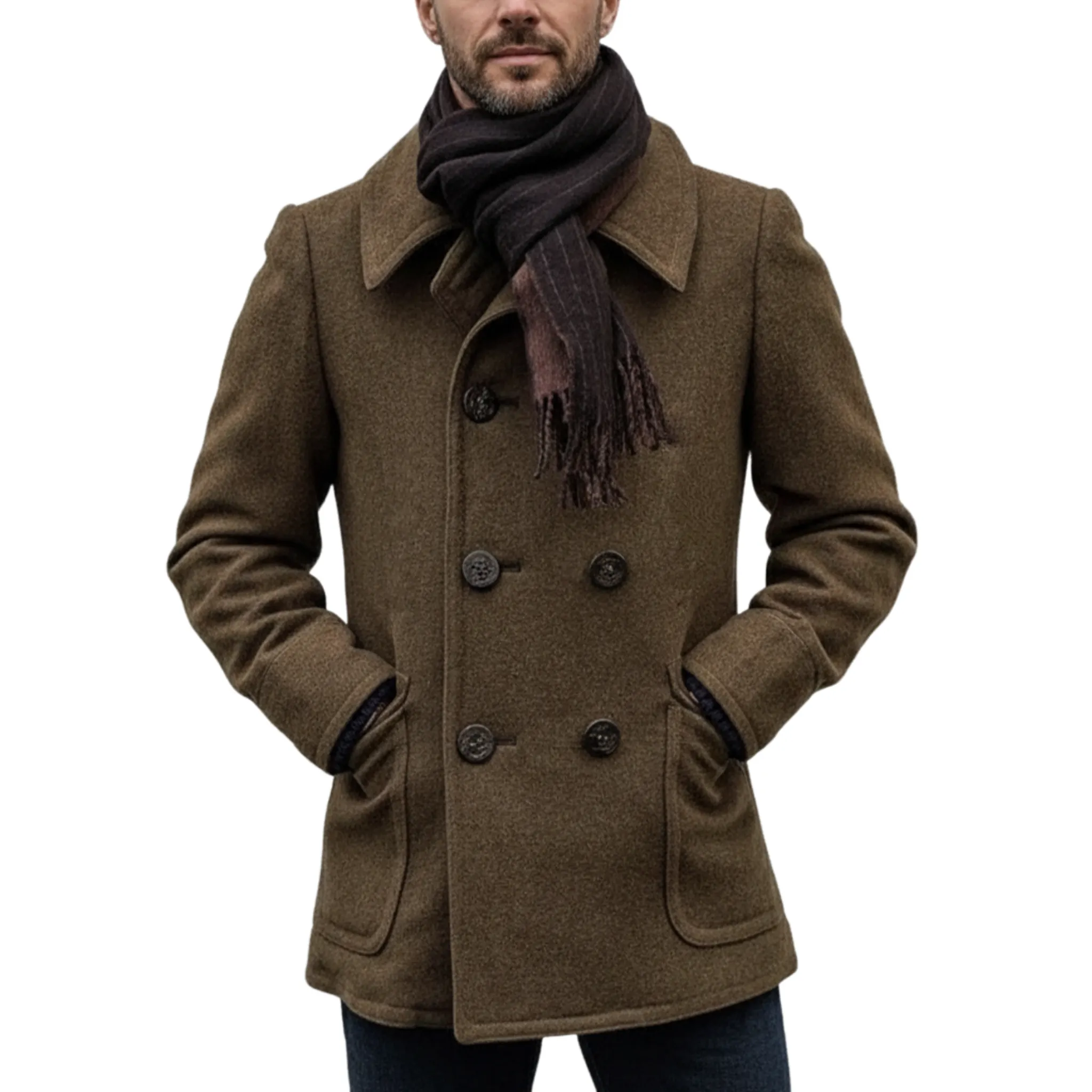 Men's Classic Retro Lapel Double-breasted Faux Wool Jacket MTA3131J1K sold by Manly